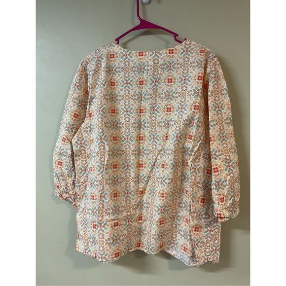 NEW Croft & Barrow Size Large Peasant Top Blouse Boho Floral Orange Multi 🍃🌿 - Picture 6 of 9